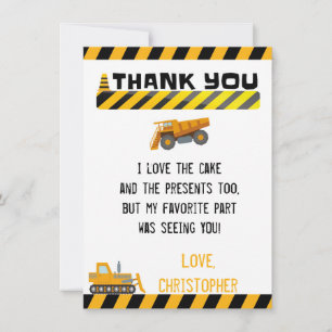 CONSTRUCTION THANK YOU CARD FOR BOYS
