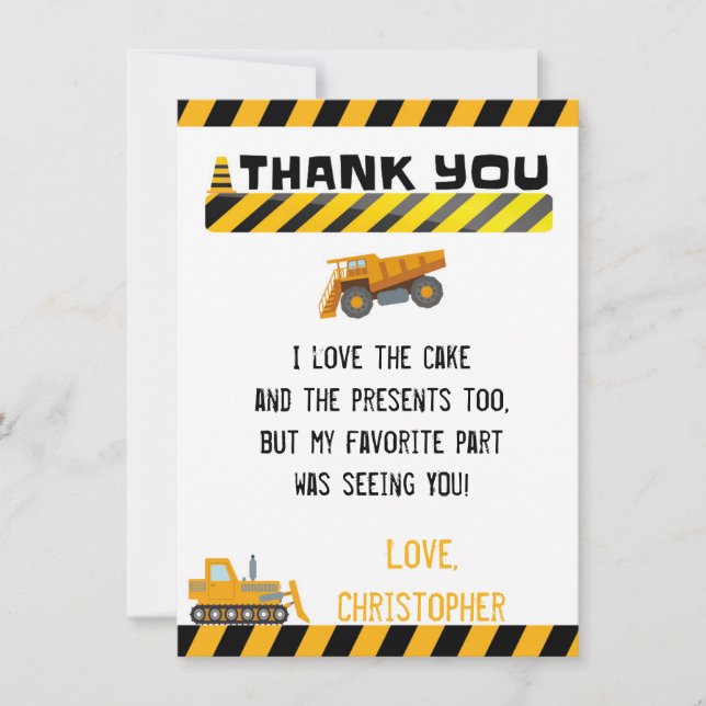 CONSTRUCTION THANK YOU CARD FOR BOYS (Front)