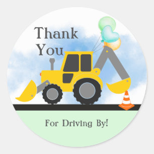 Construction Thank You, Drive By Birthday, Shower Classic Round Sticker