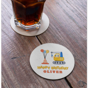 Construction Theme Birthday Party Round Paper Coaster
