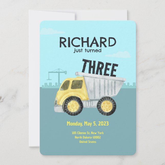 Construction Theme Cute Kid's Birthday Party Invitation (Front)
