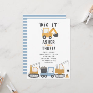Construction Theme Dig It Birthday Party Invitation