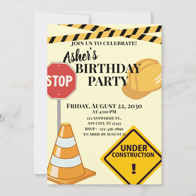 Construction Theme Invitation (Front)