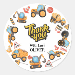 Construction Theme Thank You Birthday Classic Round Sticker