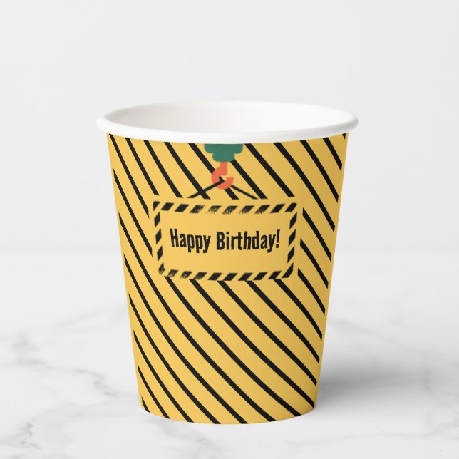 Construction Themed Birthday Paper Cups (Front)