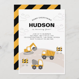 Construction Themed Birthday Party Invitation  