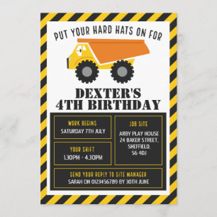 Construction themed birthday party invitation