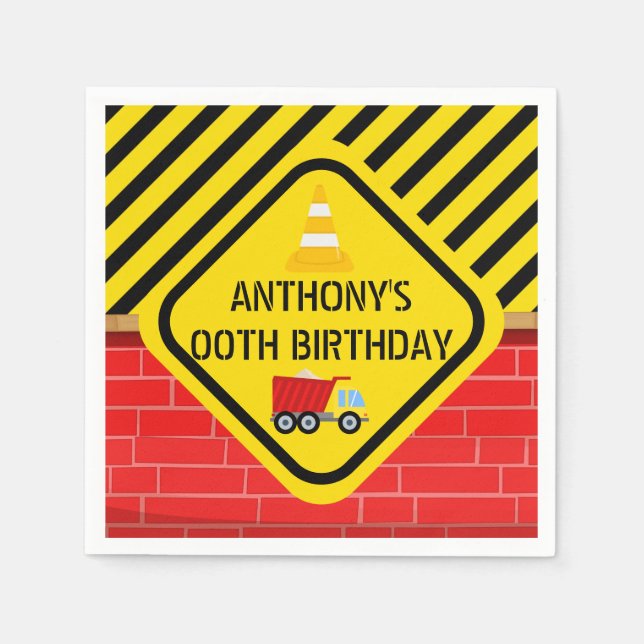 Construction Themed Birthday Party personalised Napkin (Front)