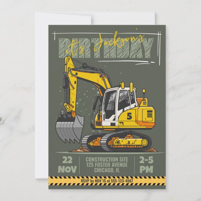Construction Themed Child Birthday Party Invitation (Front)