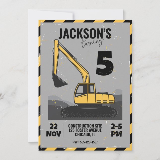 Construction Themed Child Birthday Party Invitation (Front)