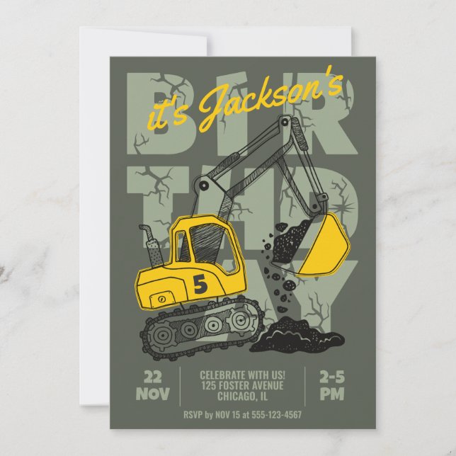 Construction Themed Child Birthday Party Invitation (Front)