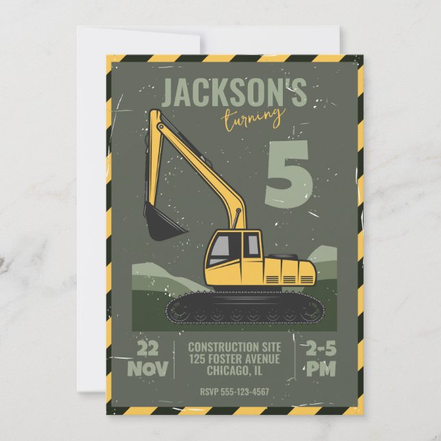Construction Themed Child Birthday Party Invitation (Front)