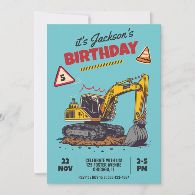 Construction Themed Child Birthday Party Invitation (Front)