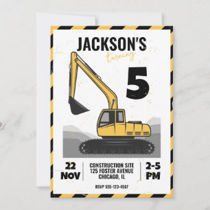 Construction Themed Child Birthday Party Invitation