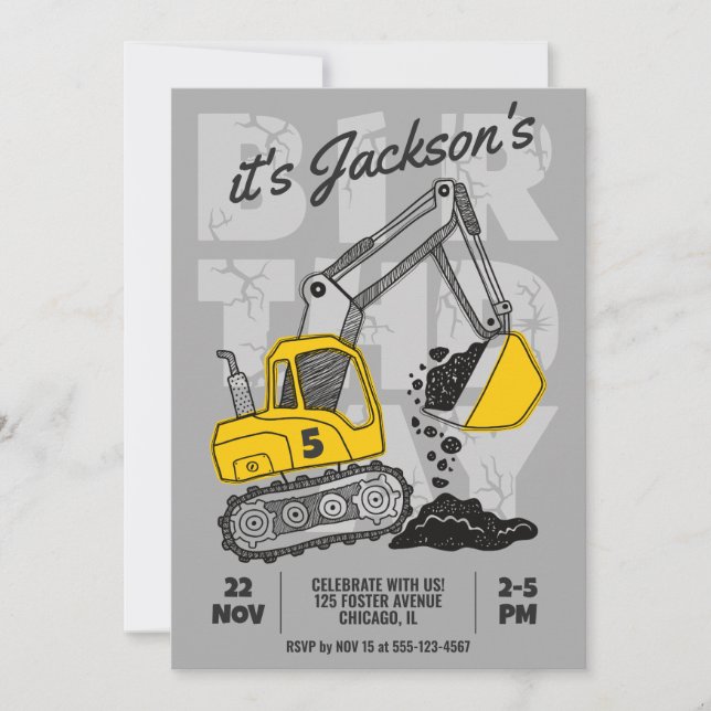 Construction Themed Child Birthday Party Invitation (Front)