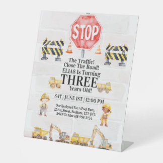 Construction Themed Children's Birthday Invitation Pedestal Sign