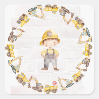 Construction Themed Children's Birthday Square Sticker