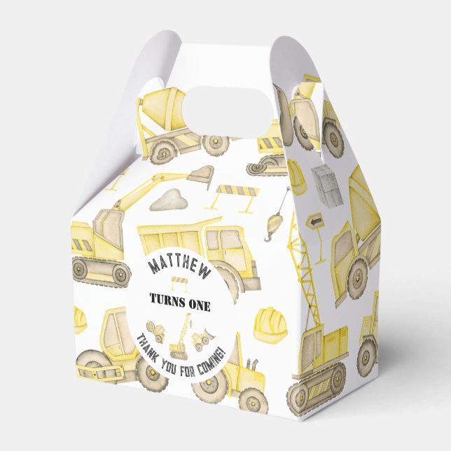 Construction Themed First Birthday Thank You Favour Box (Front Side)