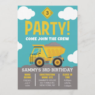 Construction Themed Party Invitation for Boy