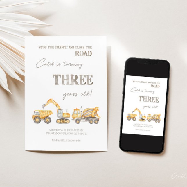 Construction Themed Third Birthday Invitation  (Creator Uploaded)