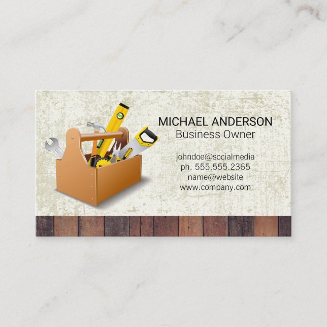 Construction Tool Icons | Grunge Background Business Card (Front)