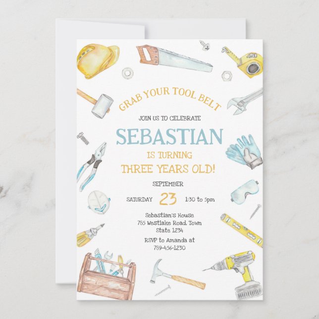 Construction Tools Birthday Invitation (Front)