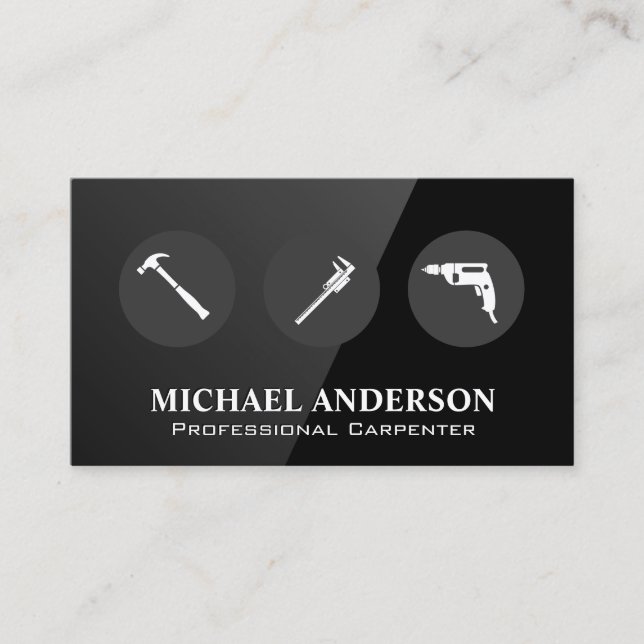 Construction Tools | Black Gloss Business Card (Front)