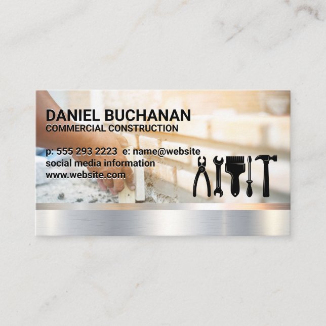 Construction Tools | Brick Layer  Business Card (Front)
