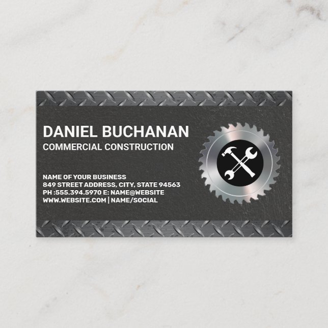 Construction Tools | Diamond Plated Steel Business Card (Front)