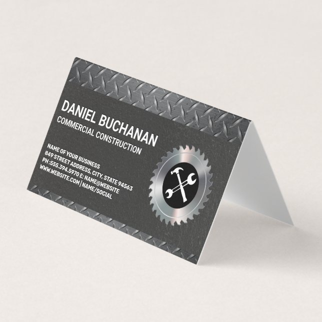 Construction Tools | Diamond Plated Steel Business Card (Front)