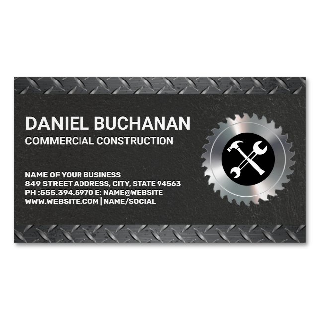 Construction Tools | Diamond Plated Steel Magnetic Business Card (Front)