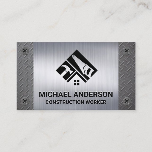 Construction Tools Home Logo | Metal | Screws Business Card (Front)
