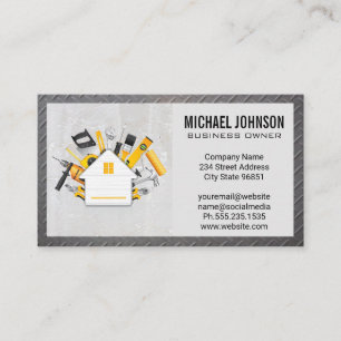 Construction Tools House Logo   Concrete and Steel Business Card