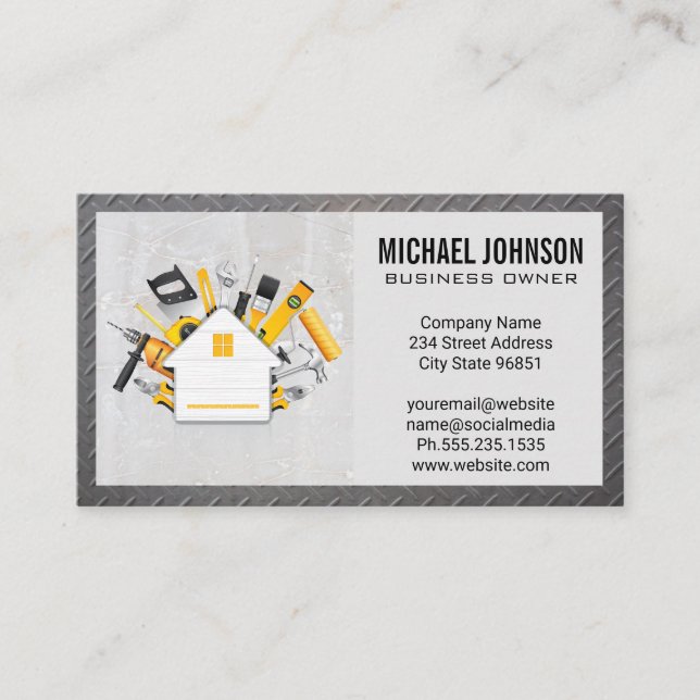 Construction Tools House Logo | Concrete and Steel Business Card (Front)