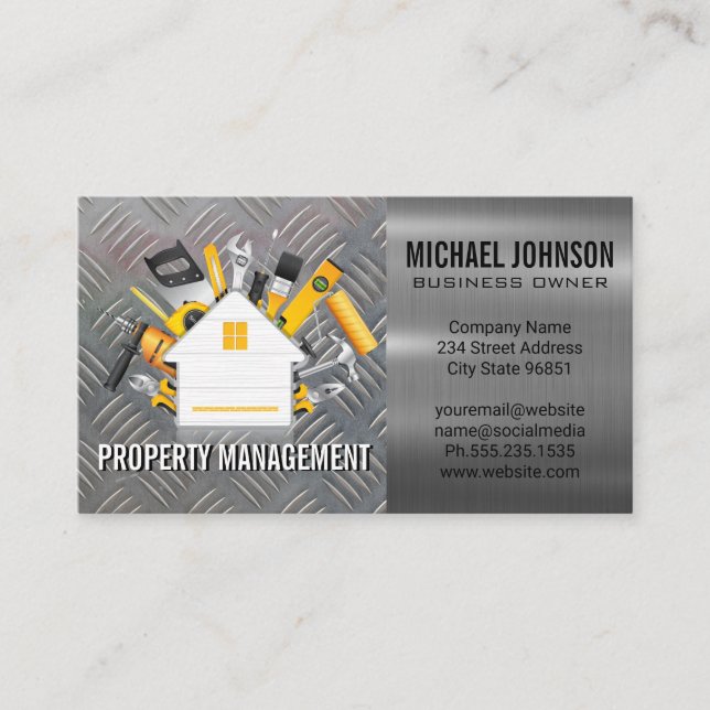 Construction Tools | Metal Steel Plate Business Card (Front)