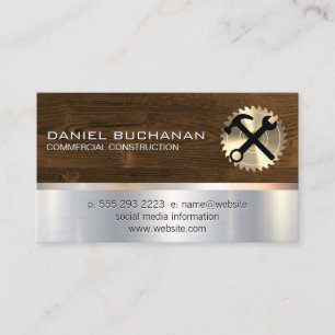 Construction   Tools   Metallic Background Business Card