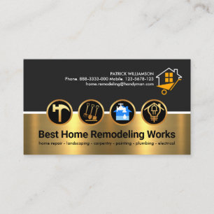 Construction Tools On Gold Building Business Card