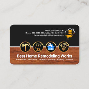 Construction Tools On Timber Wood Business Card