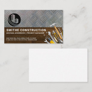 Construction Tools Steel Plate Wood Grain Business Card