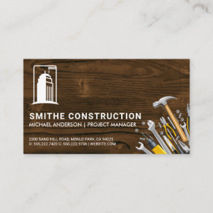 Construction Tools   Wood and Building Logo Business Card