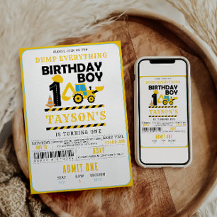 Construction Truck 1st Birthday Kids Birthday Invitation
