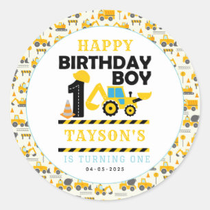 Construction Truck 1st Birthday Kids Party Classic Round Sticker