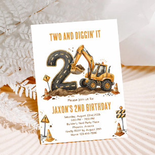 Construction Truck 2nd Birthday Invitation