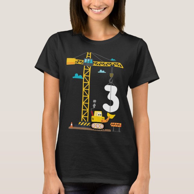 Construction Truck 3 Birthday 3rd Years Old Digger T-Shirt (Front)