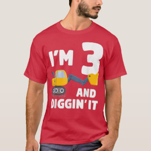 Construction Truck 3rd Birthday Boy Excavator 3 Di T-Shirt