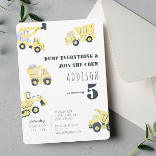 Construction Truck 5th Birthday Invitation