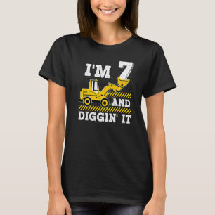 Construction Truck 7th Birthday Boy Excavator 7 Di T-Shirt