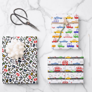 Construction Truck And Alphabet Pattern  Wrapping Paper Sheet
