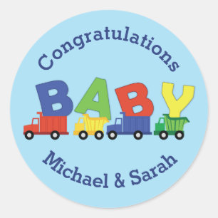 Construction Truck Baby Shower Classic Round Sticker