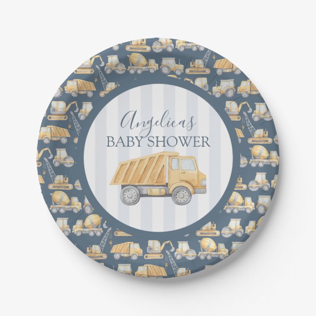 Construction Truck Baby Shower Paper Plate (Front)